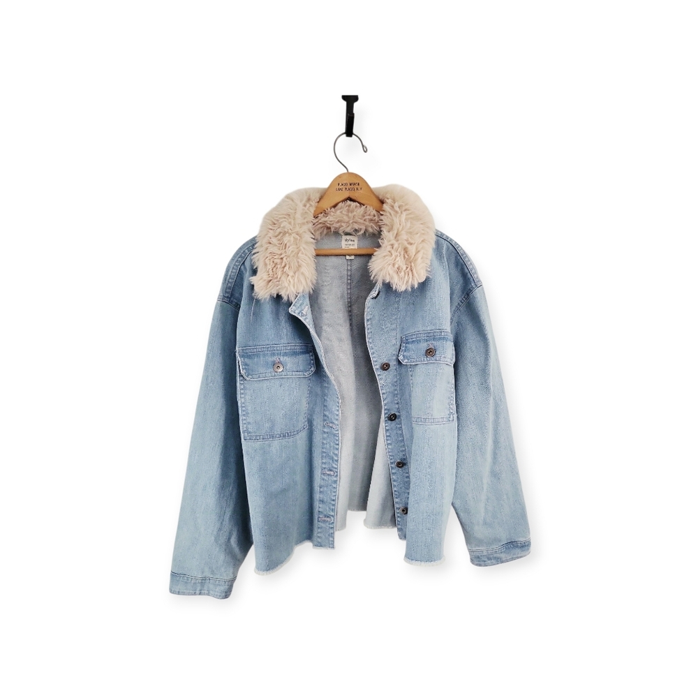Women's Dylan Denim Trucker Sherpa Faux Fur Collar Jacket XL / NWOT - Picture 2 of 9
